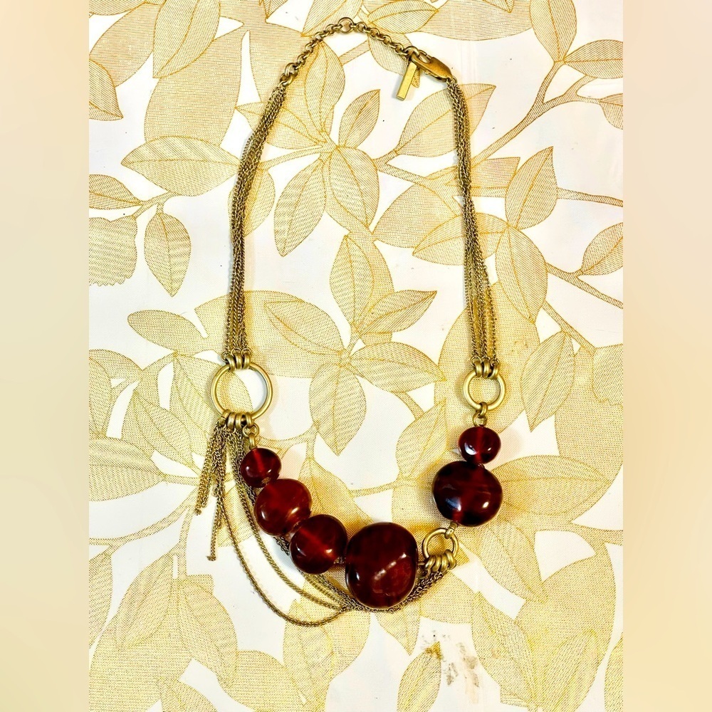 VTG Kenneth Cole Brown Glass Beaded Necklace Multi-Chain Adjustable 16-18”